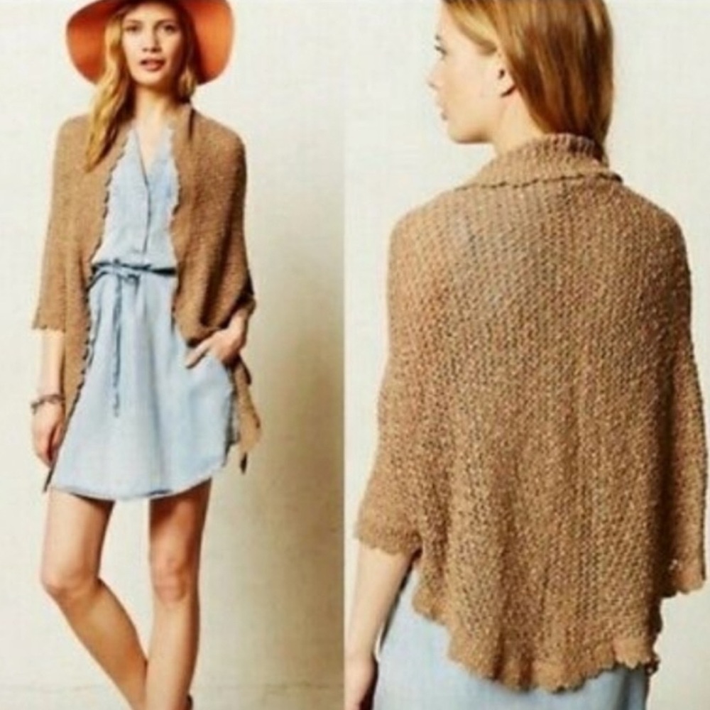 Angel of the North Anthropologie Brown Knit Crochet Shawl Poncho